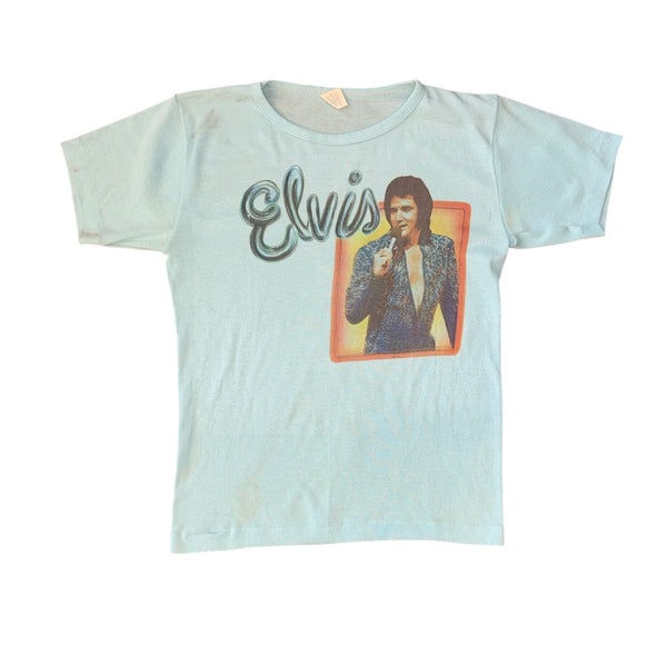 Vintage Blue Airbrush Print Elvis T-shirt (S)