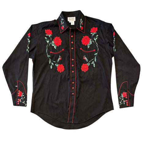 Rockmount Ranch Wear Western Shirt - Black Crochet Floral Rose