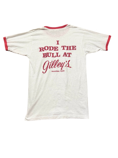 Vintage ‘I Rode the Bull at Gilley’s Pasadena Texas ’ Ringer T-shirt (M)