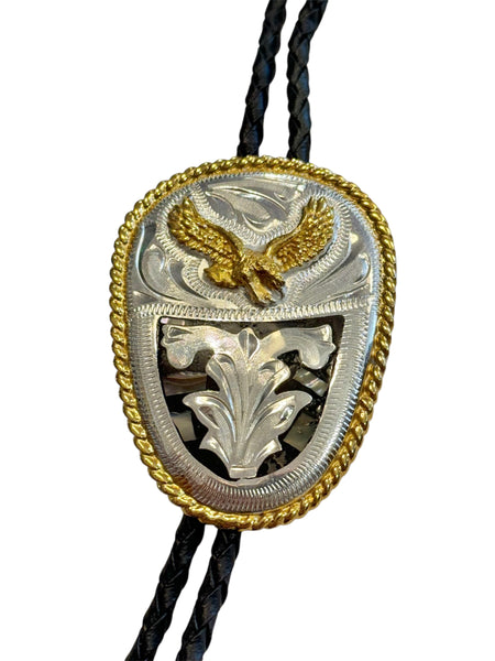 Bolo Tie - German Silver and Abalone Eagle