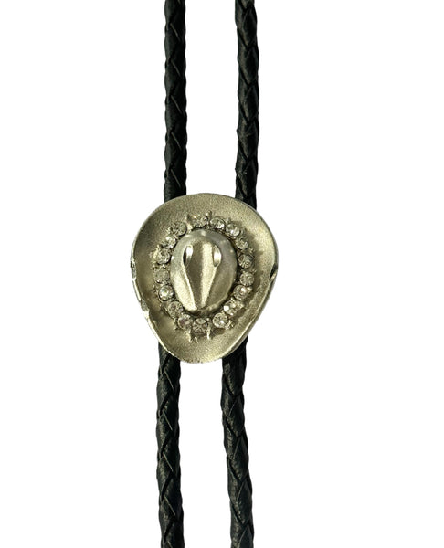 Bolo Tie - Silver Hat with Austrian Crytals Made in the USA