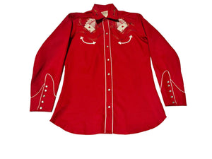 Vintage 70s H Bar C California Ranchwear Red ‘Royal Flush’ Western Shirt (S/M)