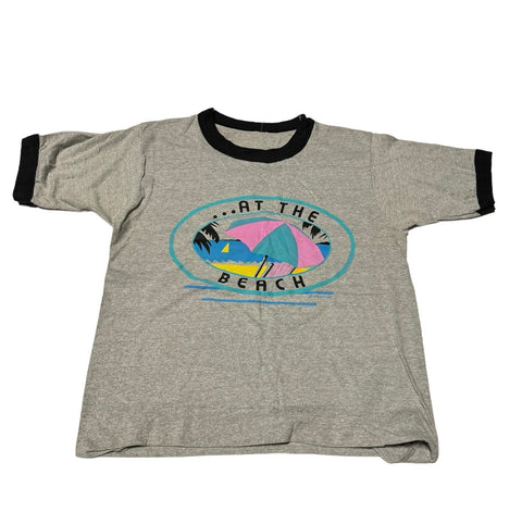 Vintage 80s At The Beach Ringer T-shirt (XS - S)