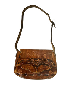 Vintage Western Tooled Leather Bag - Cross