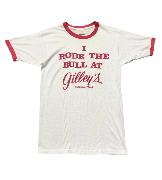 Vintage ‘I Rode the Bull at Gilley’s Pasadena Texas ’ Ringer T-shirt (M)