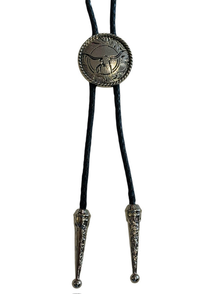 Bolo Tie -  Longhorn Round,  Silver