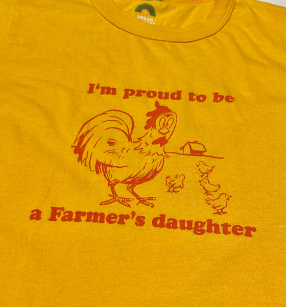 Vintage Yellow ‘Proud to be a Farmers Daughter Baby Tee (S)