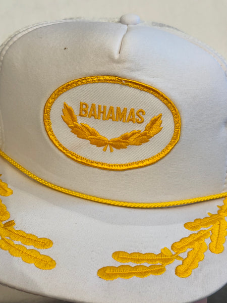 Vintage White Leafing Bahamas Trucker Hat