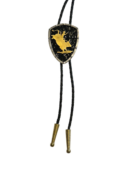 Bolo Tie - Black Shield Bull Rider