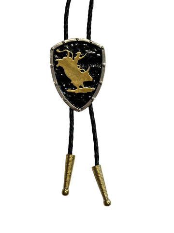 Bolo Tie - Black Shield Bull Rider