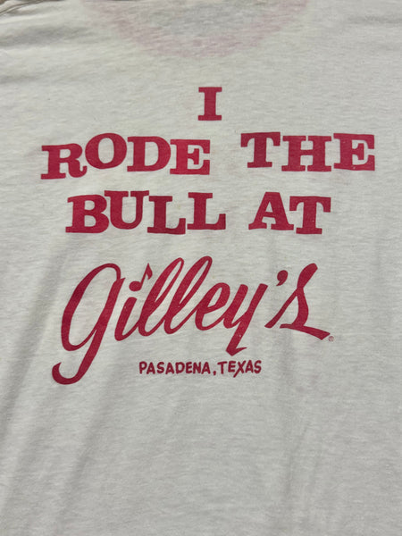Vintage ‘I Rode the Bull at Gilley’s Pasadena Texas ’ Ringer T-shirt (M)