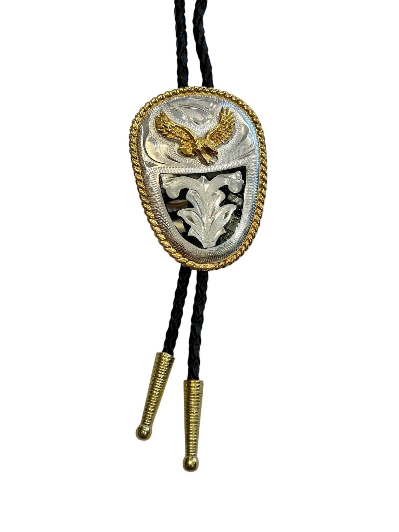 Bolo Tie - German Silver and Abalone Eagle