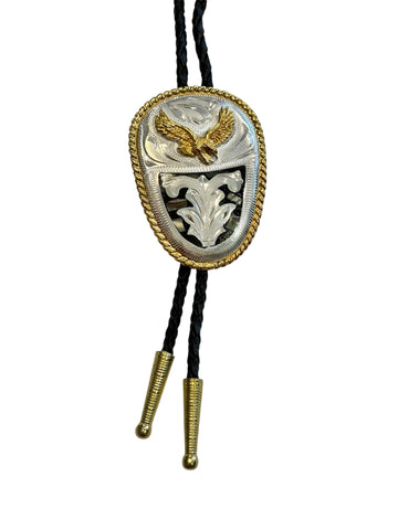 Bolo Tie - German Silver and Abalone Eagle