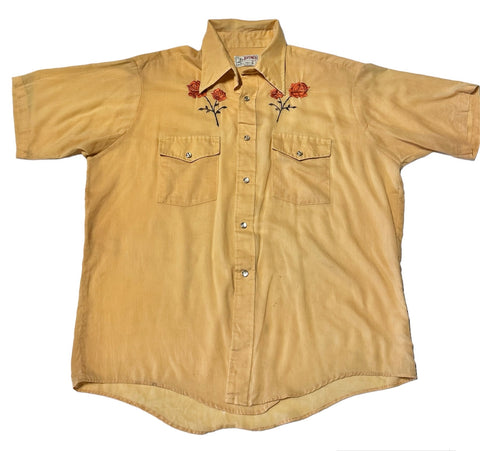 Vintage ‘Bronco’ Short Sleeve Western Shirt - Cream with Roses (XL)
