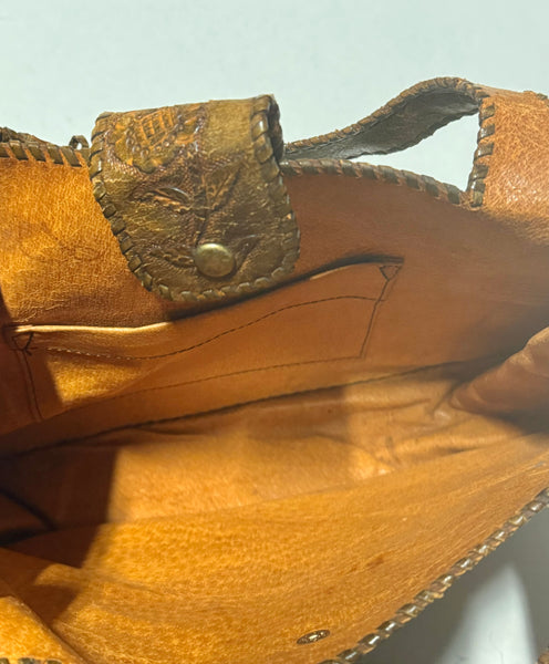 Vintage Western Tooled Leather Bag - Flowers