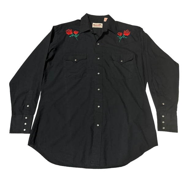 Vintage ‘Stagecoach ’ Western Shirt - Black with Roses (L)