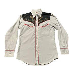 Vintage ‘Jean Rive’ Two Tone Grey with Embroidery - Western Shirt (M)