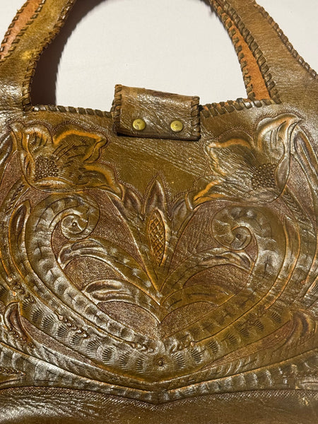 Vintage Western Tooled Leather Bag - Flowers