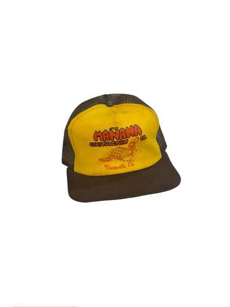 Vintage Brown Yellow Manana Construction Trucker Hat