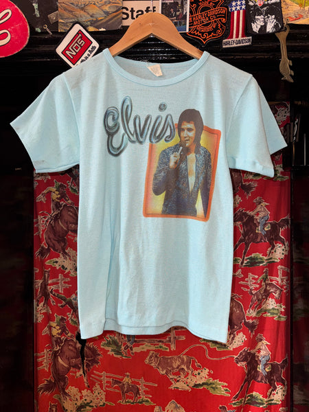 Vintage Blue Airbrush Print Elvis T-shirt (S)