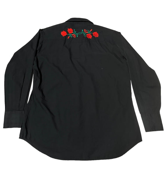 Vintage ‘Stagecoach ’ Western Shirt - Black with Roses (L)