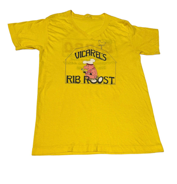 Yellow BBQ Pig Vintage V-neck T-shirt (M)