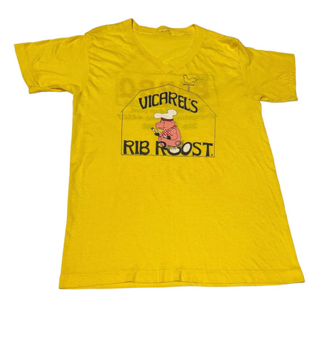 Yellow BBQ Pig Vintage V-neck T-shirt (M)