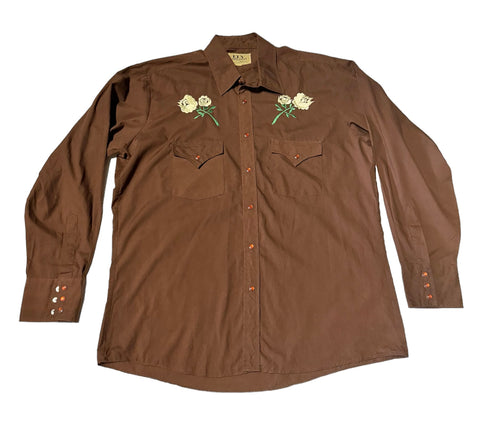 Vintage ‘Ely Cattleman’ Western Shirt - Brown with Flowers (M)