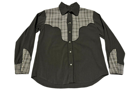 Vintage Faded Black Gingham Western Shirt - (M-L)