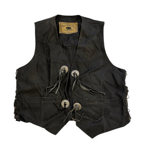 Vintage Black Leather Vest - Conchos (XL)