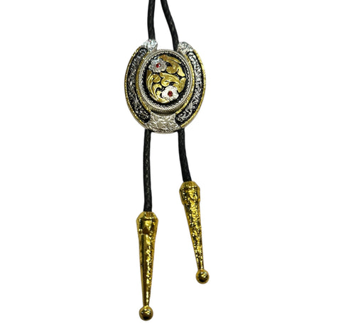 Bolo Tie -  "Midnight Rider" Oval in Horseshoe,  Made in USA