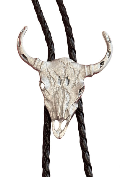 Bolo Tie -  Silver Plated - Longhorn Skull