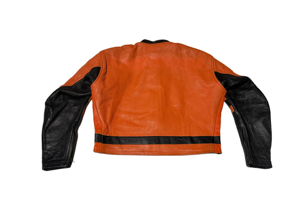 Vintage Orange Motorcycle Leather Cropped Jacket - Road Star (S)