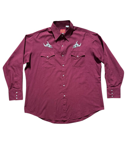 Vintage Maroon with Longhorn Skulls ‘Plains’ - Western Shirt (XL)