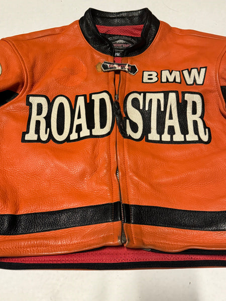 Vintage Orange Motorcycle Leather Cropped Jacket - Road Star (S)