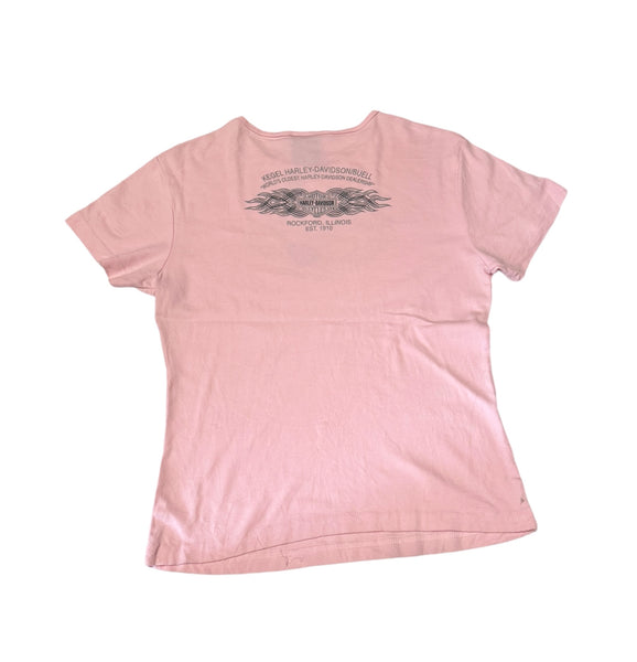 Vintage Harley Davidson Baby Tee- Baby Pink & Silver  (XL)