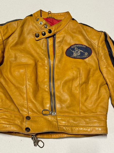 Vintage Mustard Motorcycle Leather Cropped Jacket (XS)