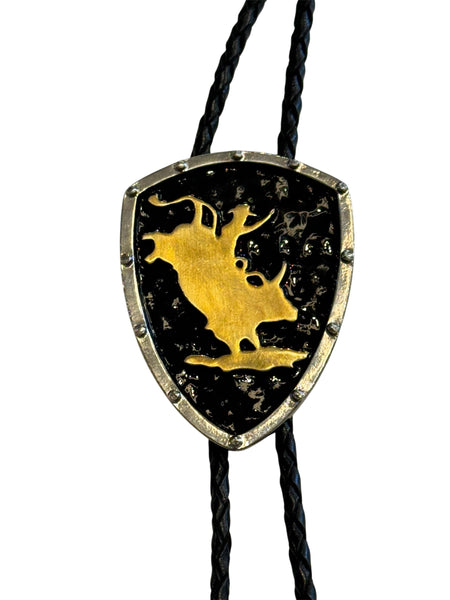 Bolo Tie - Black Shield Bull Rider