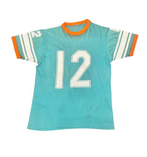 Vintage Aqua Blue ‘12’ Baseball Ringer T-shirt (S/M)
