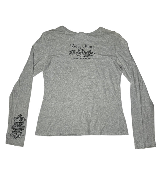 Vintage Harley Davidson Long Sleeve Top - Grey with Logo   (L)