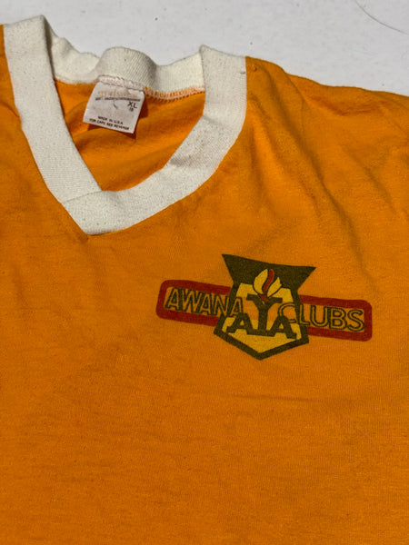 Vintage Awana Clubs Yellow Sports V T-shirt (XS)