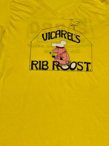 Yellow BBQ Pig Vintage V-neck T-shirt (M)