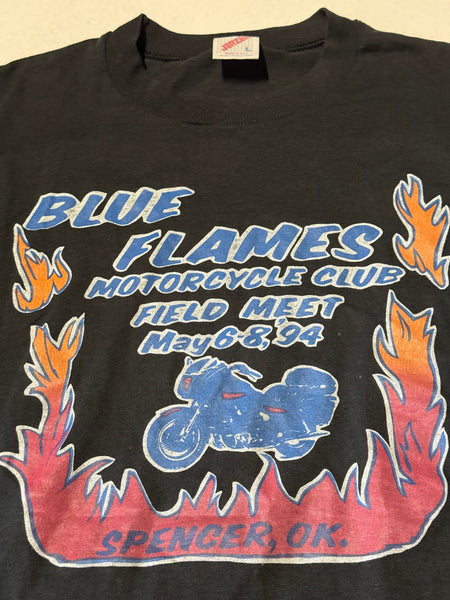 Vintage Blue Flames Motorcycle Club Shirt  (M-L)