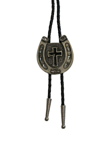 Bolo Tie -Cross in Horseshoe