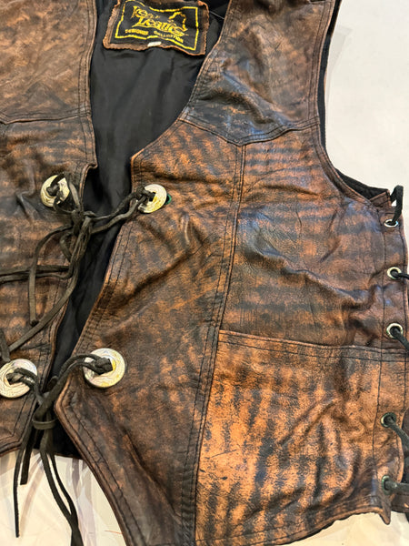 Vintage Dark Brown Leather Vest - Conchos (XL)