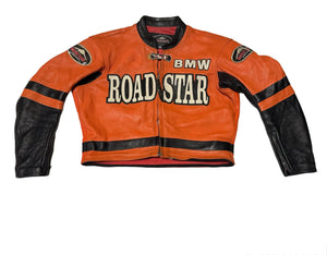 Vintage Orange Motorcycle Leather Cropped Jacket - Road Star (S)