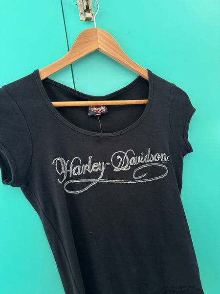 Vintage Harley Davidson Rhinestone Baby Tee - (XS)