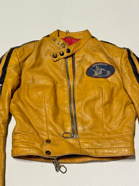 Vintage Mustard Motorcycle Leather Cropped Jacket (XS)