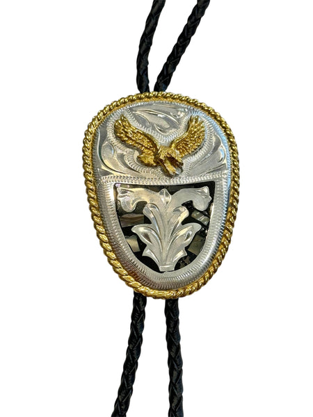 Bolo Tie - German Silver and Abalone Eagle