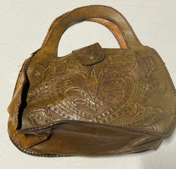 Vintage Western Tooled Leather Bag - Flowers